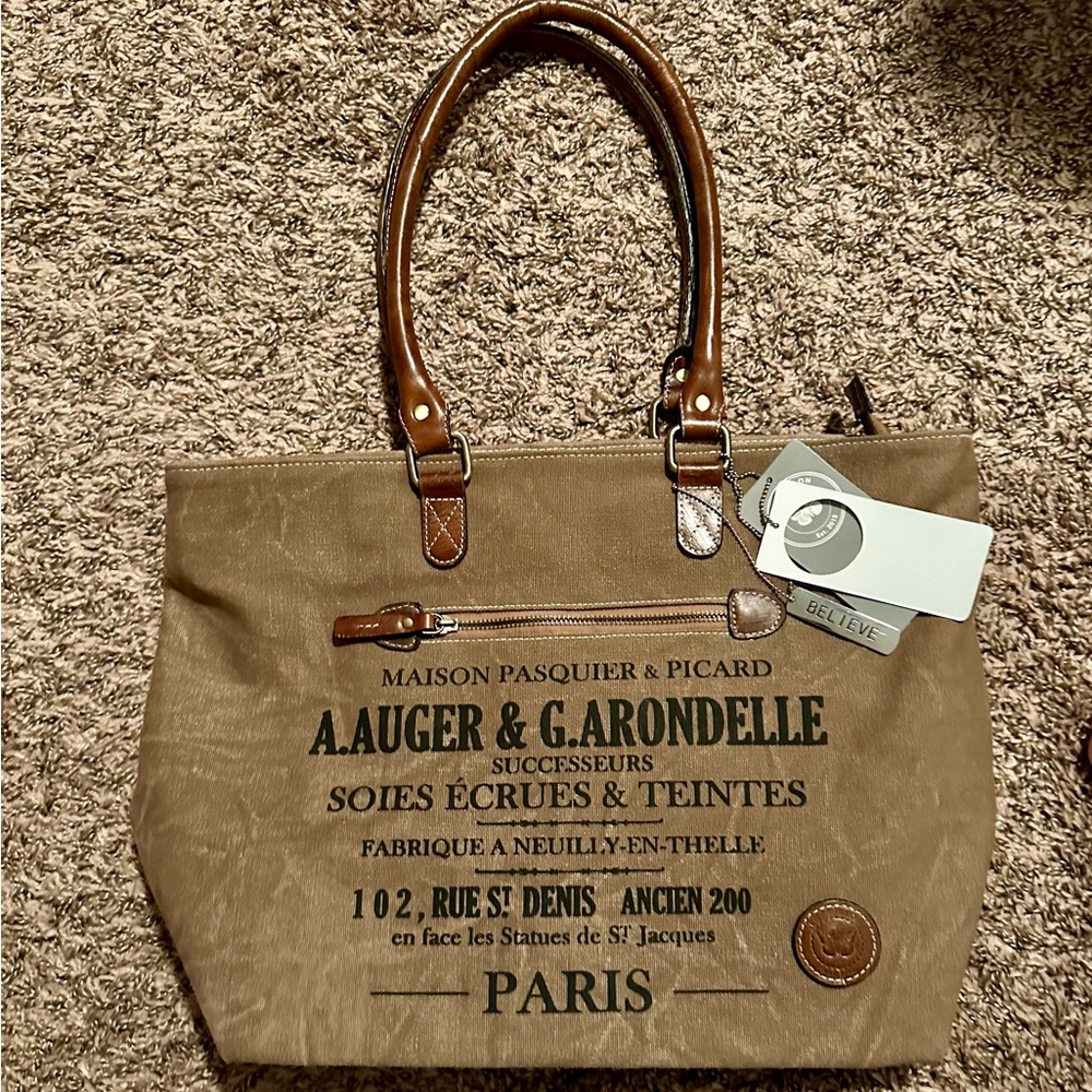French Vintage Style Handbag, Brown Canvas NWT